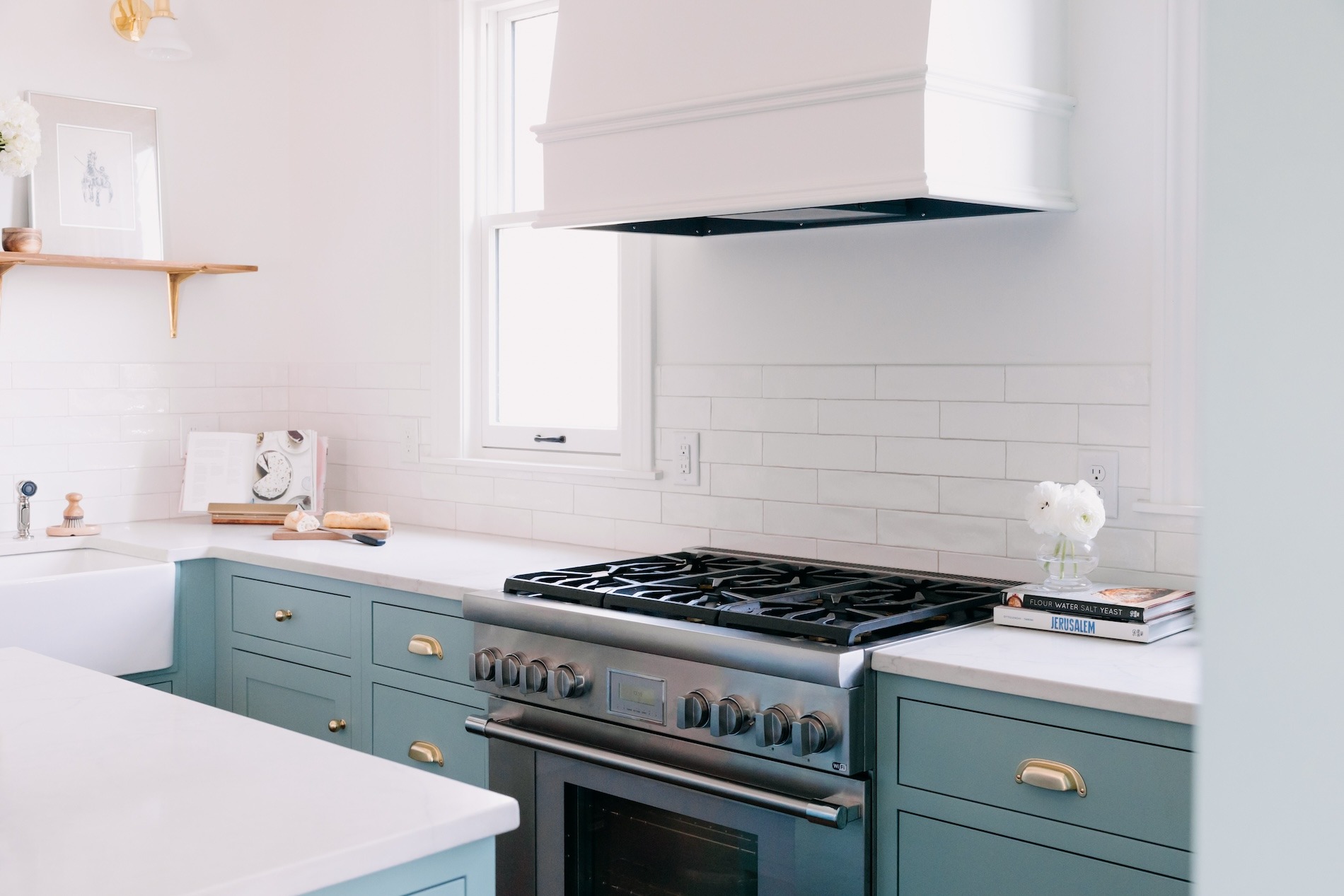 Detroit Mi Kitchen Design Blue Green Cabinets Subway Tile Backsplash