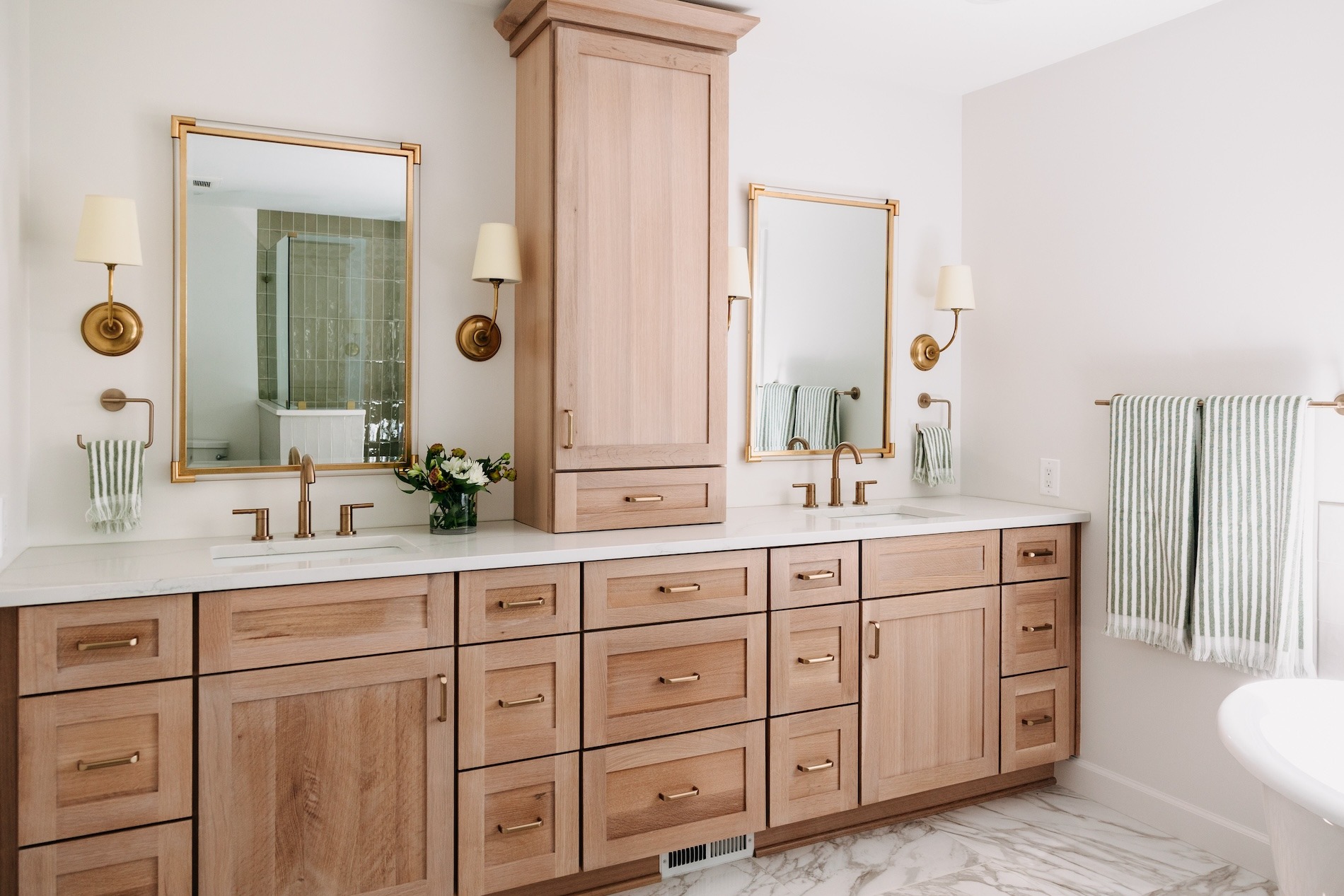 Primary Suite Interior Design Vanity With Drawers And Cabinetry