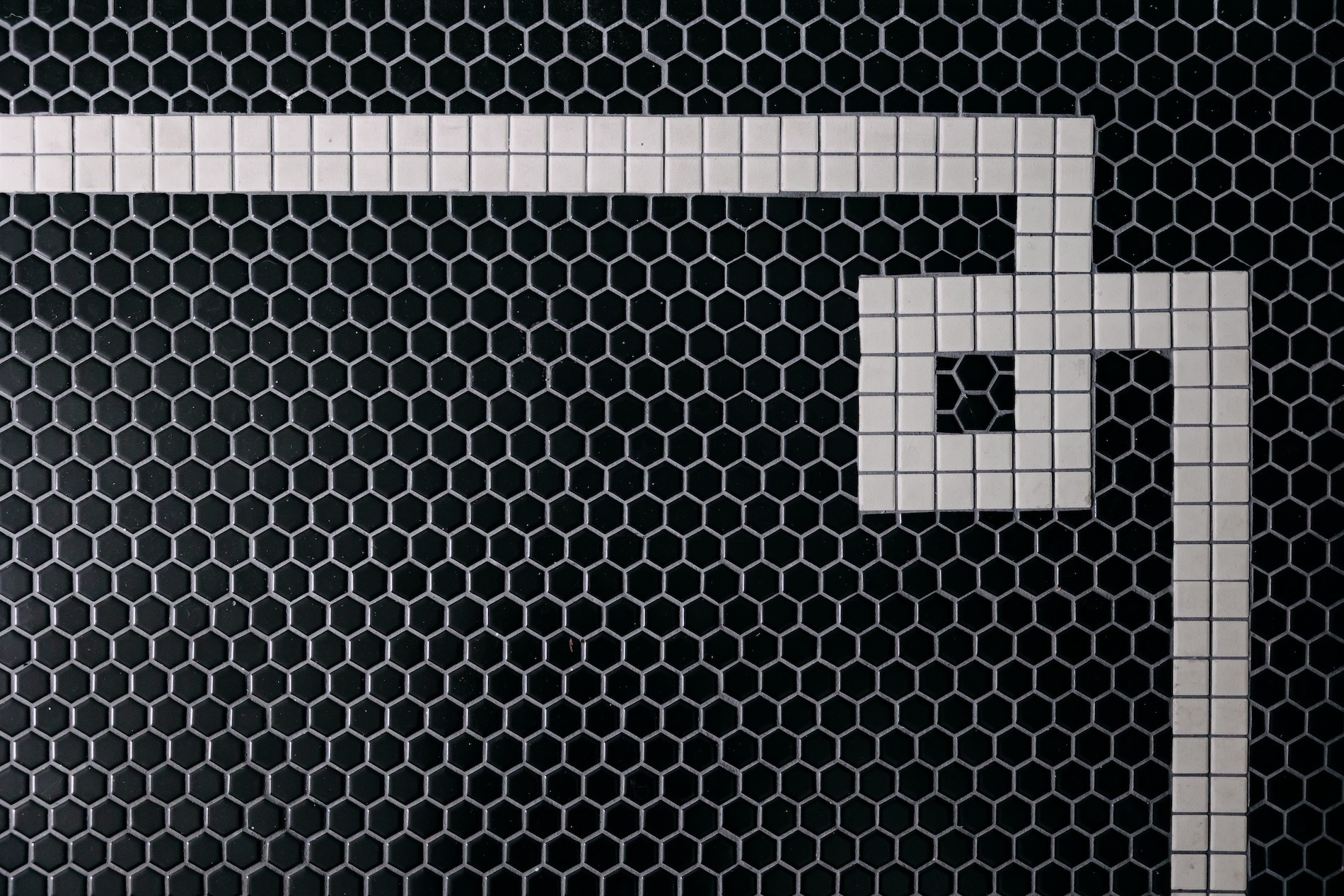 White Pattern In Black Tile Floor